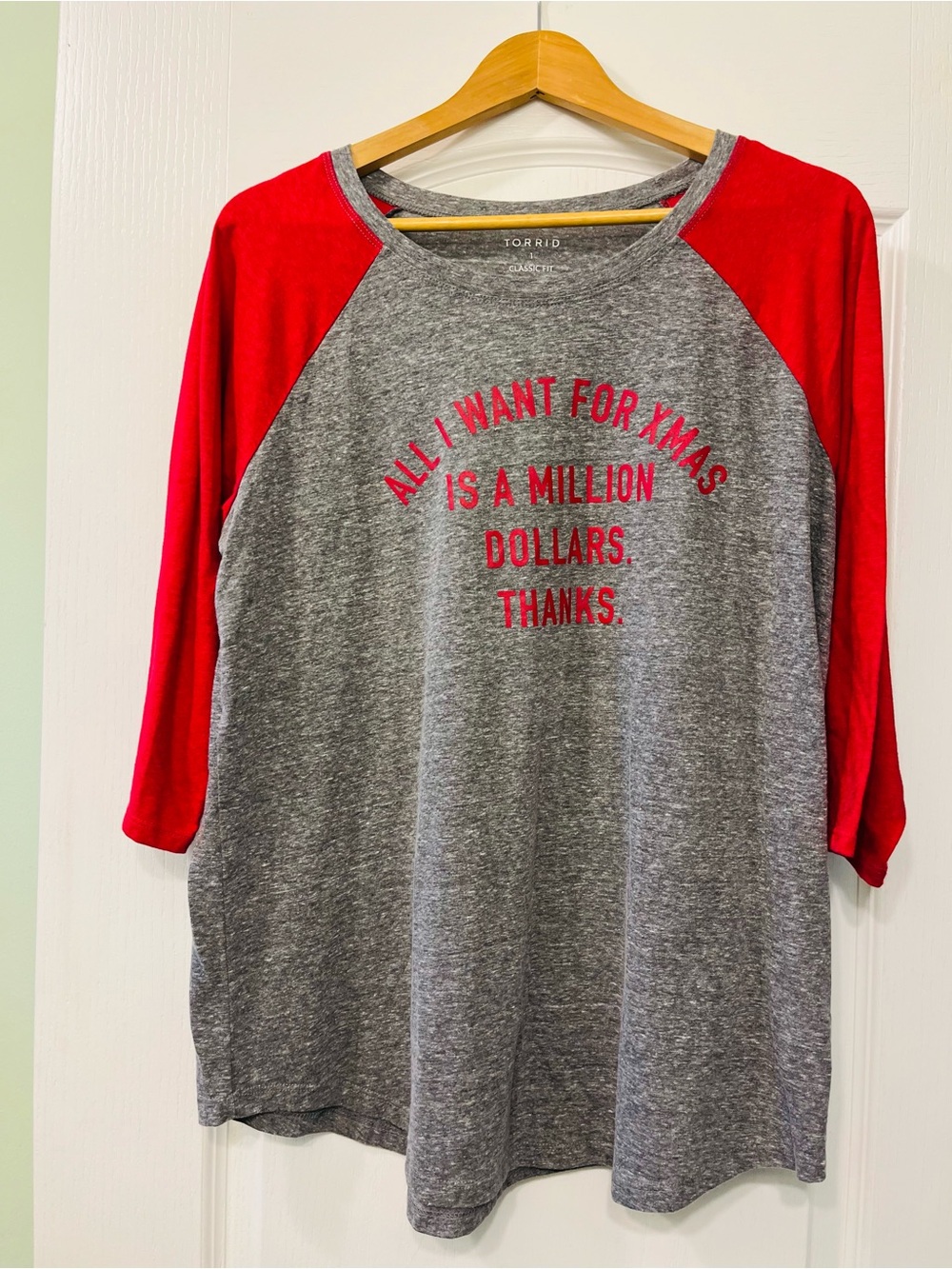 torrid Size 14/16 Gray & Red Raglan Long Sleeve Tee with Holiday Graphic